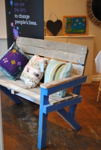 upcycled painted garden bench made from old pallets